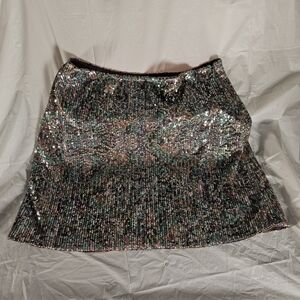 ba&sh Silver Sequin A-Line Mini Skirt